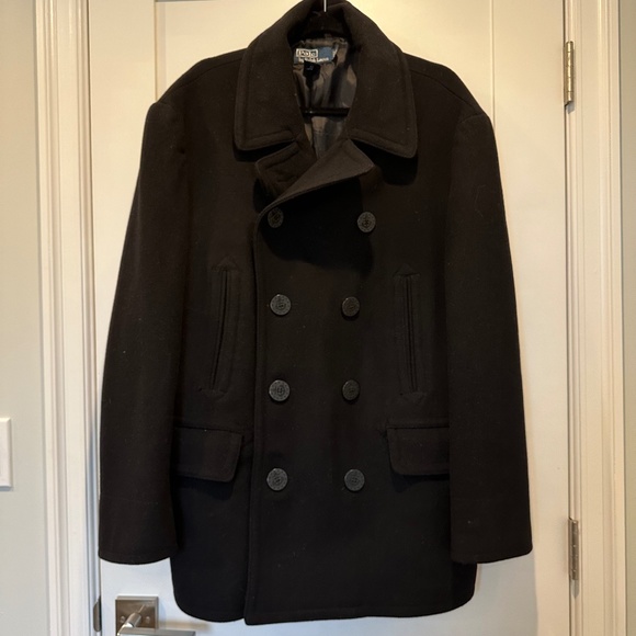 Men's Polo Wool-Blend Melton Black Peacoat